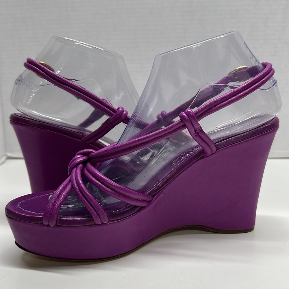 Ralph Lauren Collection Italy Amberley High Heel Platform Wedge Leather Purple 9 - Picture 6 of 9